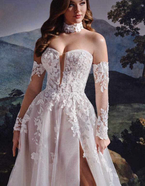 MT8114 ονειρικό και άκρως θηλυκό νυφικό φόρεμα! Η γραμμή Α αγκαλιάζει απαλά τη σιλουέτα